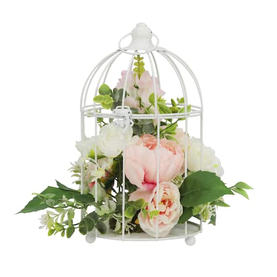 11&#x22; Pink &#x26; White Rose Blooms in Birdcage by Ashland&#xAE;